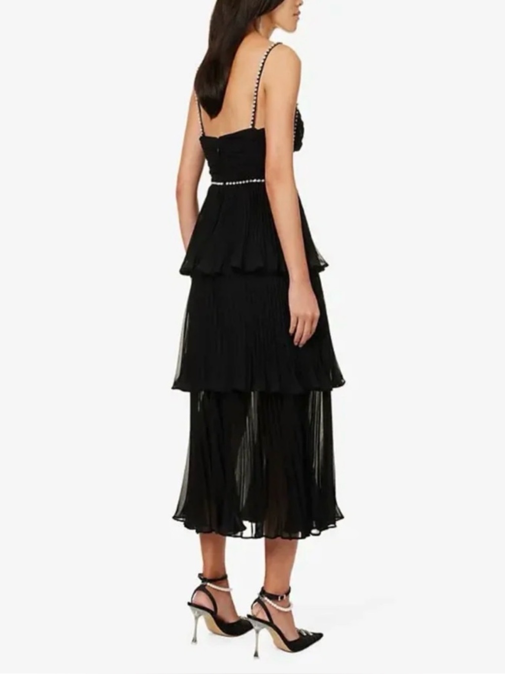 Diamante-embellished tiered chiffon midi dress - Picture 7 of 9